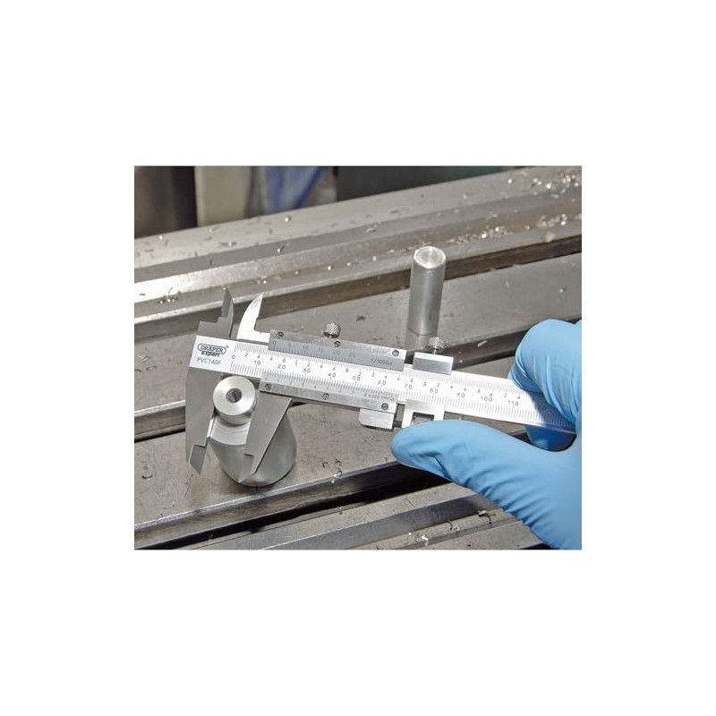 Draper 50605 Expert Vernier Caliper with Fine Adjustment, 0mm-140mm,Blue