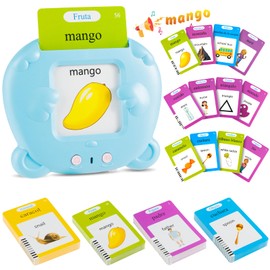 Spanish Learning Cards, Talking Flashcards, Educational Toys for Children Aged 1-6 Years, 112 Sheets 224 Words, Acoustic Educational Toy, Interactive Toy for Boys and Girls - Blue