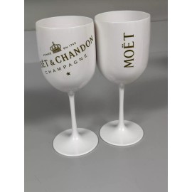 Moet Wine Champagne Goblets Glasses White Plastic 8.5" Tall - Set of 2