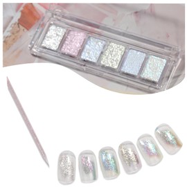 Coikaze Nail Powder, New Sensory Glitter Powder, 6 Color Palette, Nail Palette, Glitter, Aurora Powder, Gradient Palette, Nail Gel Nail Powder, Nail Palette, Gel Nail Color, Nail Stick Included