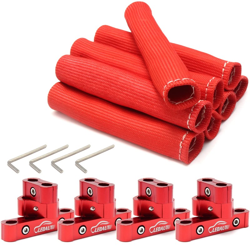 LEDAUT Red 8Cyl Spark Plug Heat Shield Protector and 12pc