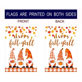 Happy Fall Y'all Garden Flag,Cute Gnomes Pumpkin Autumn Fall Harvest Maple Leaves Garden Flag,Autumn Thanksgiving Double Sided Seasonal Garden Flag for Yard Lawn Outdoor Decor 12.5x18 inch