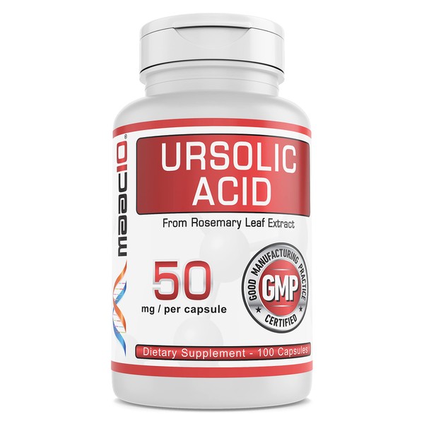 MAAC10 Ursolic Acid 50mg 100 Capsules (3X Capsules for 150mg 33-Day dose - 100mg Rosemary Extract Standardized to 50% or 50mg Ursolic Acid) | SIRTUIN & AMPK Activator | Muscle & Endurance Support