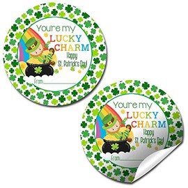 Leprechaun Lucky Charm St. Patrickâs Day Gift Tag Sticker Labels, 40 2" Party Circle Stickers by AmandaCreation, Great for Party Favors, Envelope Seals & Goodie Bags