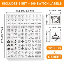 GOMAKERER 600 Pcs Light Switch Sticker Labels, 31 Designs Transparent Switch ID Stickers Black Switchboard Label Decals for Home, Kitchen, Bathroom, Office School, 0.6 x 0.6 Inch