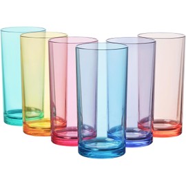 US Acrylic Classic Plastic Reusable Drinking Glasses (Set of 6) 16oz Water Cups Assorted Colors | BPA-Free Tumblers, Made in USA | Top-Rack Dishwasher Safe