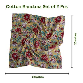 Third Eye Export 100% Cotton Hand Block Printed Black Bandana Head Scarf & Head Wraps Bandanas For Women/Men 20"X20" Inches Pack Of 2 Pcs (Mustard)