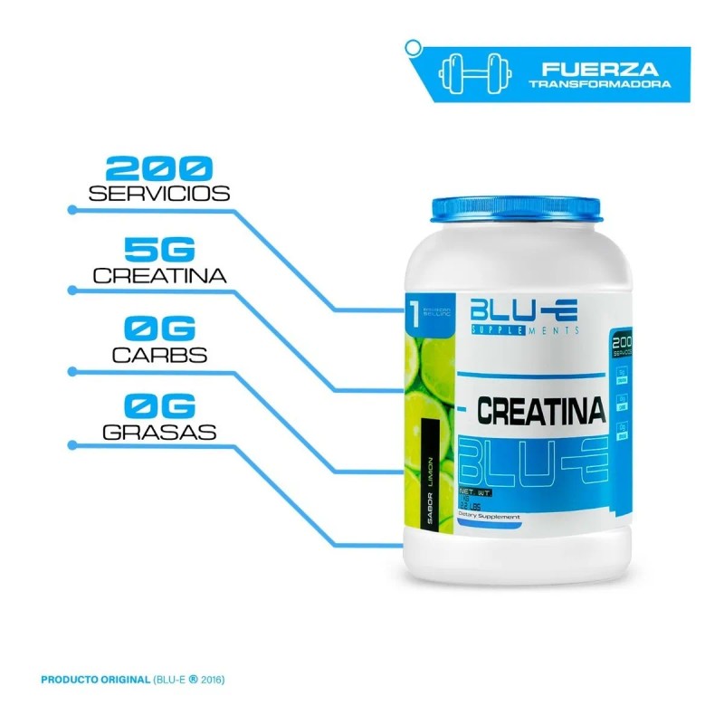 Creatina Blu-e Monohidratada 1k 200 Servicios Sabor Limón