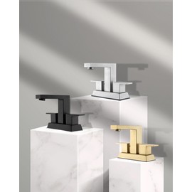 Tohlar Brushed Gold 2 Handle 4 Inch Centerset Bathroom Faucet with Pop Up Drain and 2 Lead-Free Hoses