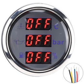 2in 3‑In‑1 Meter Cooling Water Temperature Oil Pressure Fuel Level Gauge European Standard 0‑190ΩWhite Dial