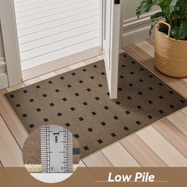 Woven 2x3 Washable Rugs for Entryway Jute Non-Slip Kitchen Rug Modern Farmhouse Doormat Low Pile Indoor Outdoor Neutral Entrance Throw Rug Floor Carpet, Tan/Brown