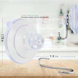 TUYRYAHR Suction Cup Hooks, Removable Reusable Suction Cups for Kitchen Bathroom Shower Door Window Glass, Clear Suction Cups with Metal Hooks, Hanging up to 4 lbs (15PACK)