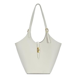 Isabelle 2 in 1 Scoop Neck Tote (Cream) - Vegan Leather Handbag for Women Adjustable Shoulder Straps Removable Zipper Pouch