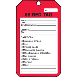 Accuform Signs MMT105CTP Production Control Tag Legend "5S RED TAG", 5.75 x 8.3 x 0.0 cm, PF Cardboard, Black on Red, Pack of 25