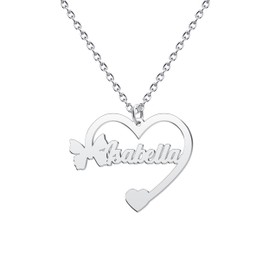 CLY Jewelry Personlazied Name Custom Heart Necklace for Mom Gold Nameplated Bow Necklace for Women Cute Small Tiny Bow Pendant Birth Stone Birthday Gift for Women