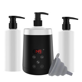 Massage Oil Heater with Two Oil Bottle Dispensers, a Funnel for Heating Massage Oils and Lotions for Home and Spa Salons (Black)