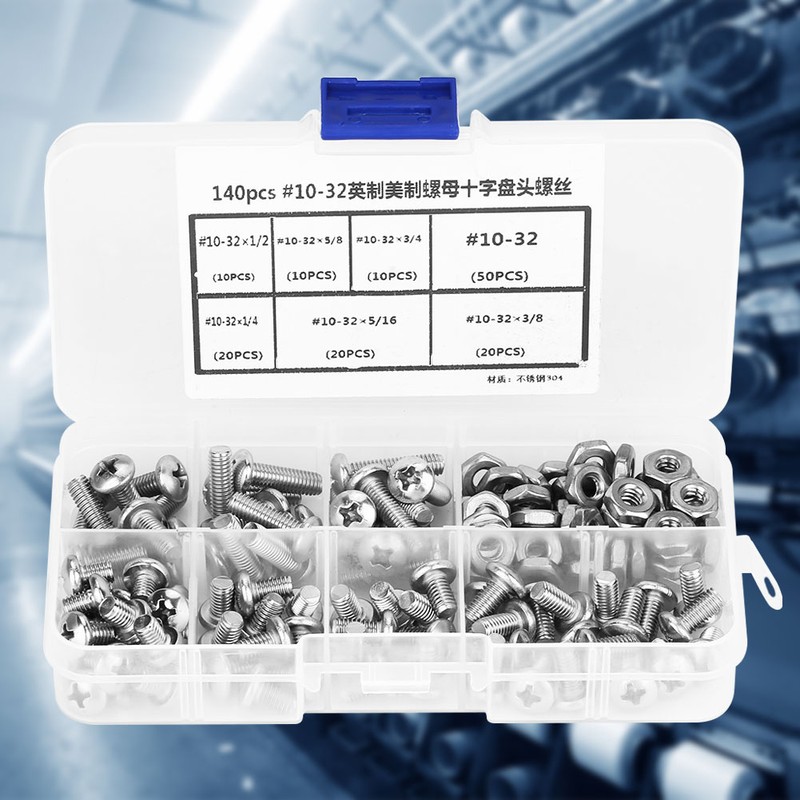 140pcs #10-32 304 Stainless Steel PH Pan Head Screws Kit