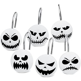 12 Ganchos de Cortina de Ducha de Calavera Anillo de Cortina Halloween Gancho Decorativo de Cortina de Baño de Esqueleto Gancho de Acero Inoxidable con Decoración de Cráneo (Estilo Genial)