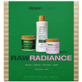 Raw Sugar Raiance Winterberry + Mint Body Love Bundle, Body Wash, Body Scrub & Body Butter, Clean Ingredients, Formulated without Sulfates and Parabens, 3 Piece Gift Set, White