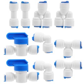 10 PCS Conector Rapido para Manguera de 1/4 Pulgada, Kit de Conectores de Filtro Osmosis Inversa, Accesorios de Purificador Agua para Refrigerador y Sistema RO, POM Blanco, Juego Mixto