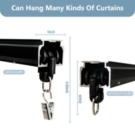 Hoeflife Curtain Track Ceiling Mount heavy duty sliding Curtains Tracks rails Rod System Room Divider with clips 6-9ft Black