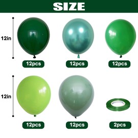 Green Balloons, 60 Packs 12 Inch Different Shades Dark Green Emerald Green Lime Green Metallic Chrome Green Olives Sage Green Latex Balloons for Birthday, Baby Shower, Jungle Safari Party Decoration