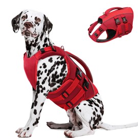 Queenmore Life Jacket Dog XL, Ripstop Dog Life Jacket, Life Jacket Labrador, Dog Life Jacket Large Dog Life Jacket with Handle, Boating Surfing, Red, XL