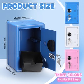 Zonon 3 Pcs Money Safe Cash Locker Box Mini Metal Kid Safe Coin Piggy Bank Locking Box Steel Money Saving Locker with 2 Keys Removable Coin Tray for Boy Girl 7.1"x 4.7"x 3.9"(Blue, Pink, Ivory White)