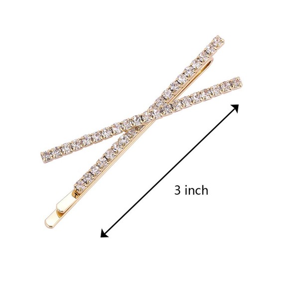 OBTANIM 2 Pcs X Shaped Crystal Hair Pins Cute Metal Shiny Hair Clip Rhinestone Bobby Pin Sparkly Barrette for Women Girls Styling Accessories (Gold)