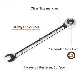Egofine - Llave combinada de carraca de 9/32 pulgadas SAE, llave inglesa de engranajes de grado industrial con diseño de 12 puntos, carraca de 72 dientes, acero al cromo vanadio