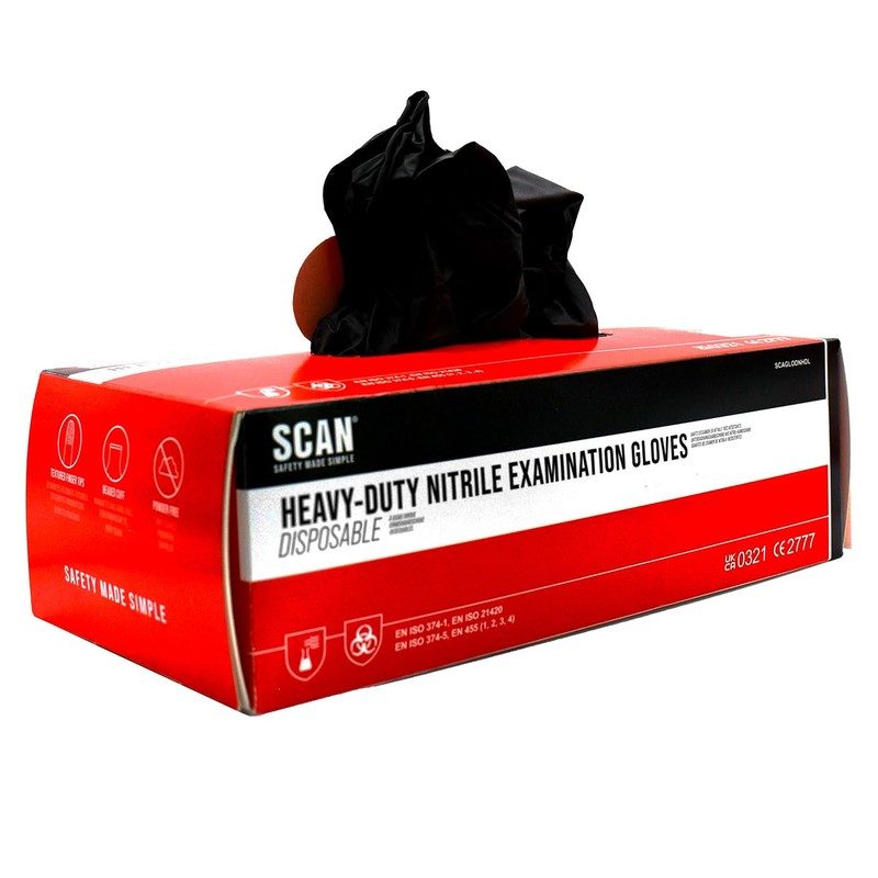 Scan Heavy Duty Nitrile Disposable Gloves Size XL Box 100