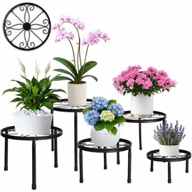 Paquete De 5 Soportes Para Plantas De Metal, Soporte Para Macetas De Esquina De Hierro Resistente A La CorrosióN, Soporte Redondo Para Exhibir Estante Para Plantas En Niveles