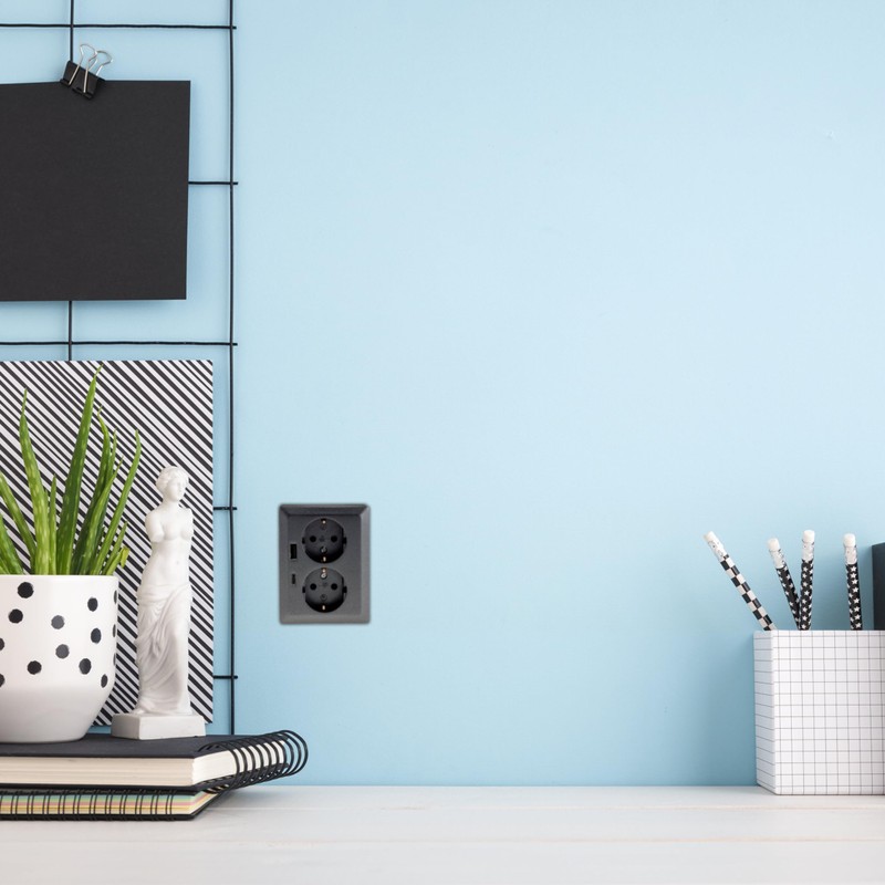 Flush-Mounted Double Socket, USB-A, USB-C, All-in-One, Series C1 Anthracite