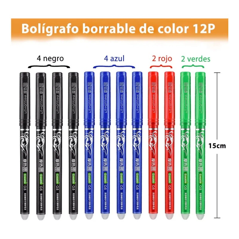 Set 12 Pz Plumas Borrables Surtidas Boligrafo Lapicero Borra