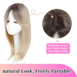 HVVZOY Hair Toppers for Women with Thinning Hair, 360° 3D Toppers Hair Pieces for Women Middle Part Clip in Bangs 18 Inch Curly Wavy (RH6/18/60B)