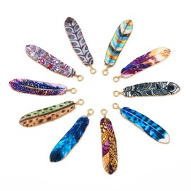 Craftdady 20Pcs Enamel Feather Charms Colorful Printed Wing Feather Alloy Pendants Native American Indian Charms Plumage Metal Dangle Charms for DIY Crafts Earring Necklace Keychain Jewelry Making