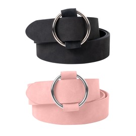 besbomig Pack of 2 Women's Leather Belts, Adjustable Women's Belt, Fashion Silver Buckle, Women's Waist Belt for Dress, Jeans, Shorts, black / pink
