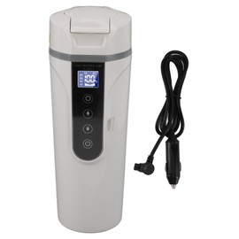 500ml Intelligent Screen Display Car Electric Kettle Car Electric Hot Water Mug Portable Car Heating Cup 12V 24V White
