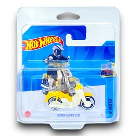 Hot Wheels Honda Super Cub Custom (Yellow & White) 3/5 HW Moto - 2023-87/250 (Short Card) - COMES IN A KLAS CAR KEEPER SHORT CARD PROTECTOR CASE - HKK32