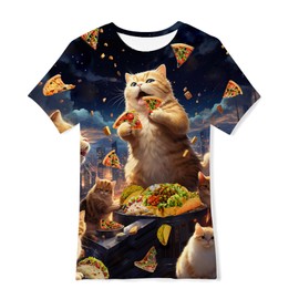 SunFocus Taco Cat Shirt Kids Funny Novelty Pizza Cat Shirts Funny Graphic Clothes for Boys Girls Size 6-8 Ugly T Shirts