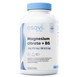 Osavi Magnesium Citrate + B6, 375 mg + 4.2 mg – 180 Vegan Capsules | Supports Energy, Muscle Function & Nervous System | Magnesium Citrate with Vitamin B6 for Stress Relief & Vitality