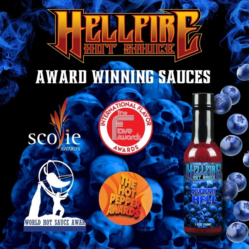 Hellfire Blueberry Hell Hot Sauce with Carolina Reaper Peppers, Gourmet,