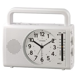 RHYTHM Citizen 4RQ001-003 Alarm Clock, Disaster Prevention, AM/FM Radio, Wide FM Compatible, Power Generation, LED Light, Smartphones, Mobile Phones, Charging Function, White