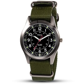 Infantry Mens Military Wrist Watch Outdoor Sport Quartz Analogue Watches for Men Field Tactical Work 12/24 Hour Black with Army Green NATO Nylon Strap by MDC