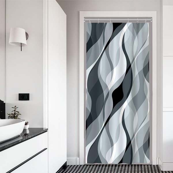 Ruelvth Stall Shower Curtain, Small Blue and Grey Shower Curtain