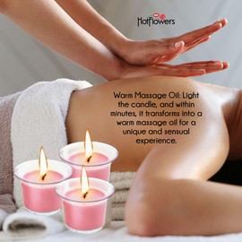 HOT Flowers Kissable Massage Candle Wax Play - Candy Candle with Low Heat Temp, Skin Safe Moisturize, Set of Three, 1.4 oz Each (Strawberry-Champagne)