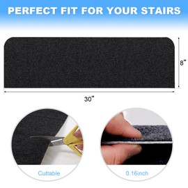 JOENIE Soft Stair Treads Non-Slip Carpet Mat for Wooden Steps, 8" X 30" (15-Pack) Indoor Staircase Carpets, Stair Runners Rugs Safety for Elders, Kids and Dogs with Reusable Adhesive (Black)