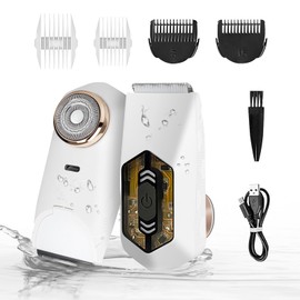 Bikini Trimmer for Women, 2 in 1 Electric Shaver, Razors & Facial Hair Remover, IPX6 Waterproof Pubic Hair Trimmer for Sensitive Skin, Painless Body Hair Removal for Bikini, Underarm, Legs, Arms, Face