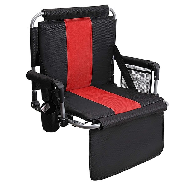 ALPHA CAMP Stadium Seat Chair for Bleachers with Back& Arm Rest - Black Red