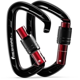 FresKaro 25kN Screwgate Climbing Carabiner with UIAA and CE Certifications, Made of 7075 Aluminium, Lightweight, Rust-Proof and Heavy Duty, for Rappelling, Hiking etc, Black, 2pcs